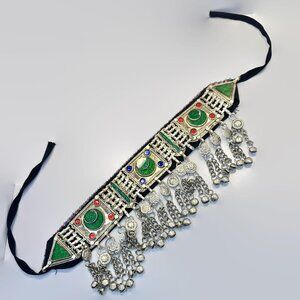 Afghan Choker, Anklet, Middle Eastern, Arm Band, Vintage Necklace, Green, Boho